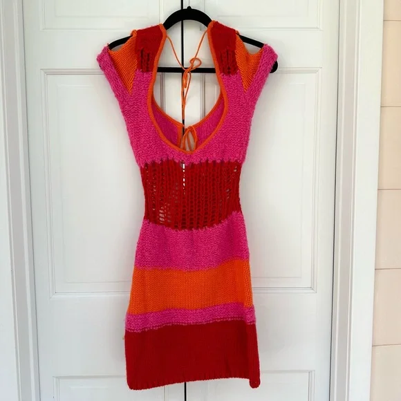 Danielle Guizio Red and Pink Knit Dress